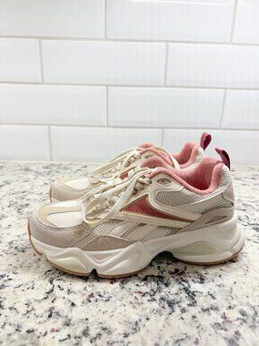 Reebok Women's Chunky Dad Sneakers Cream Pink Mesh Lace-Up Size _8